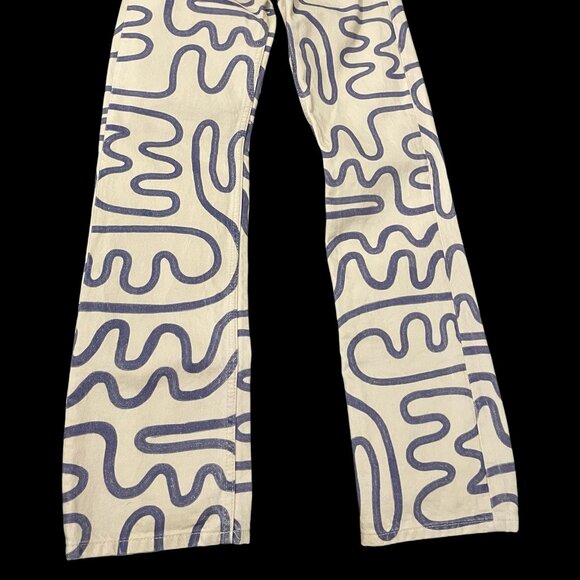 ZARA High-Rise Squiggle Graffiti Straight-Leg Jeans X Small Y2K 24 Waist 🌀✨ - Picture 4 of 12